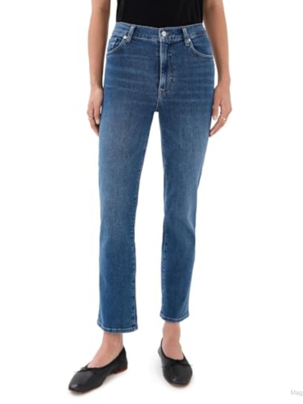 High Rise Crop Mini Bootcut Jeans Stretch Denim